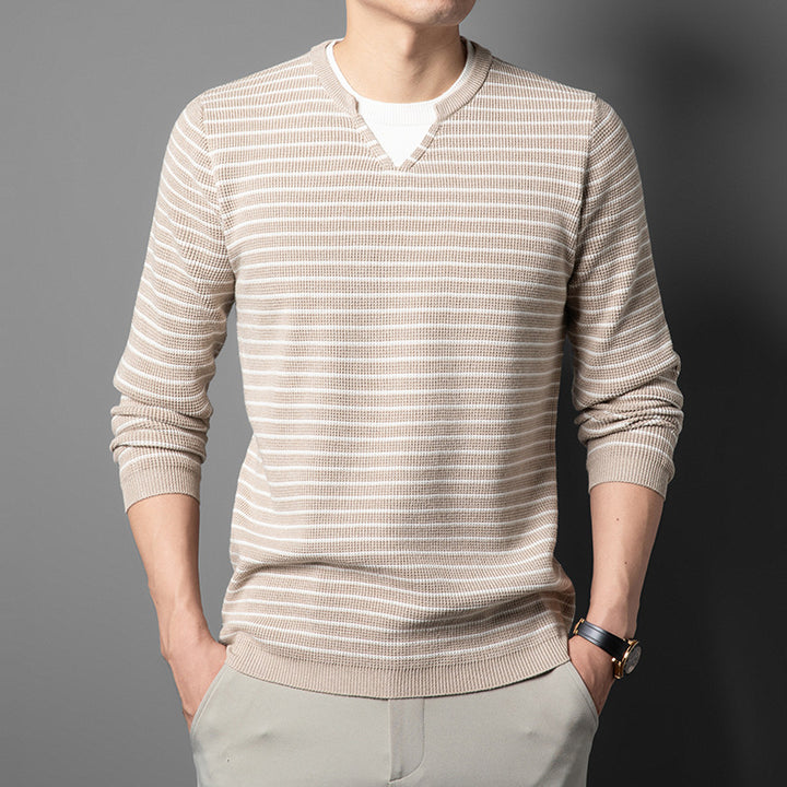 Herren modischer V-Ausschnitt Pullover mit feinem Streifenmuster Echoarchiv