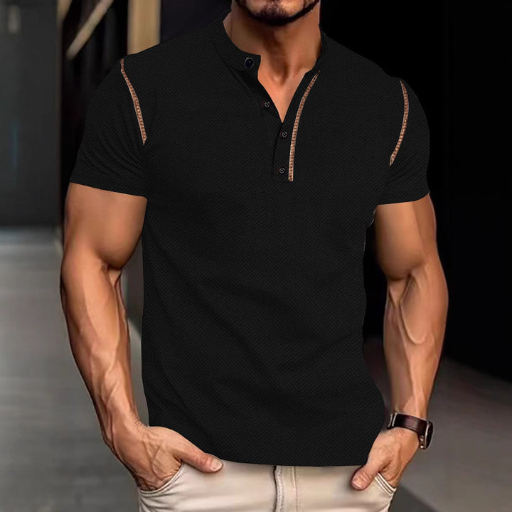 Herren nan tailliertes Struktur-Poloshirt mit Stehkragen und Zierpaspel Echo Archiv