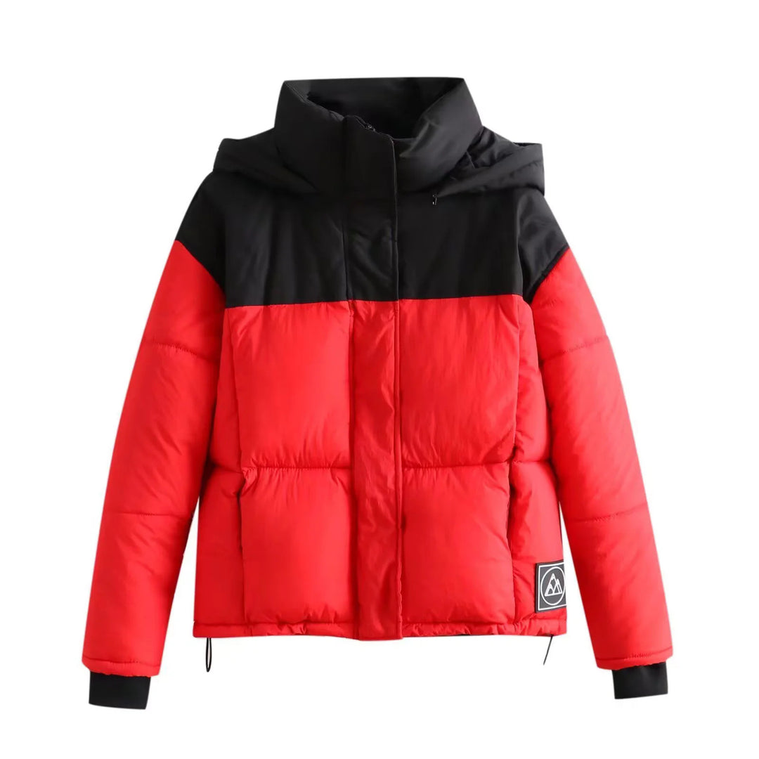 Damen boxy wattierte Kurzsteppjacke mit Kapuze hohem Stehkragen und Tunnelzug – Célinea