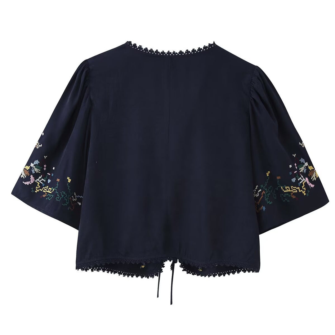 Damen Bestickte Boho-Kimono-Jacke mit Bindeband und Häkelbesatz Echo Archiv