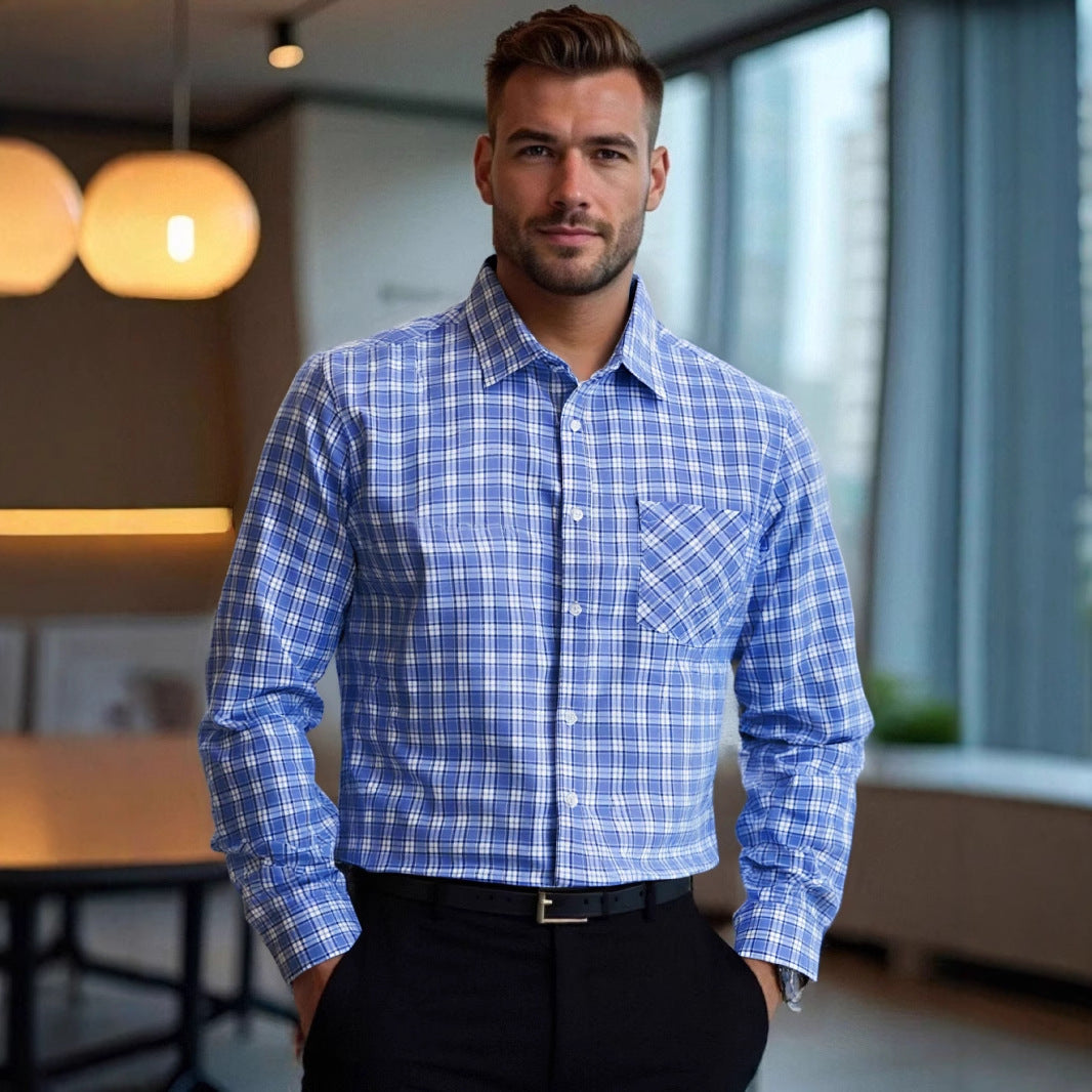 Herren elegantes karierter Langarmhemd mit komfortabler Passform und Brusttasche Echoarchiv