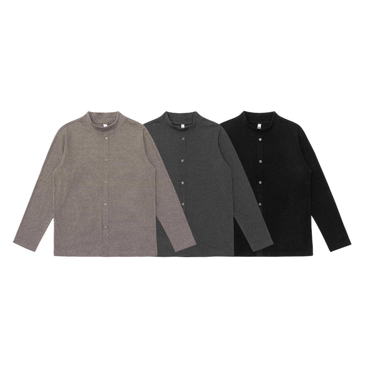 Unisex Feinstrukturierter Knopfcardigan mit Stehkragen Echoarchiv