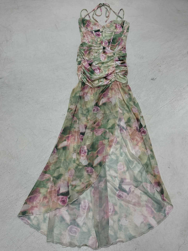Damen romantisches Maxikleid mit floralem Druck und raffinierten Rüschendetails Echo Archiv