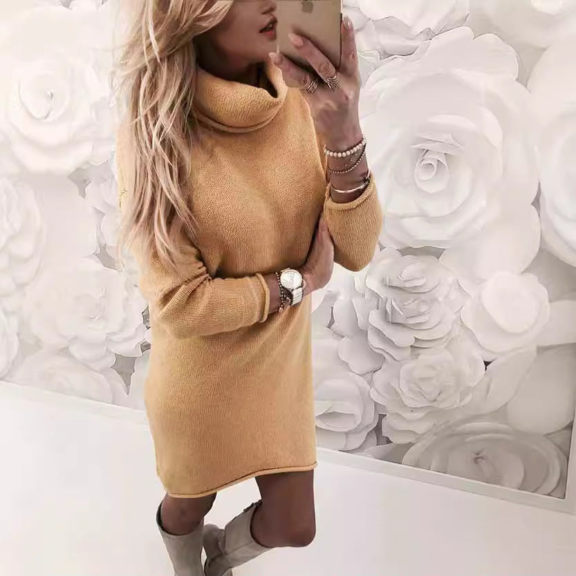 Damen Gemütliches Rollkragen Mini Kleid aus Feinstrick mit Geradem Schnitt – Élara