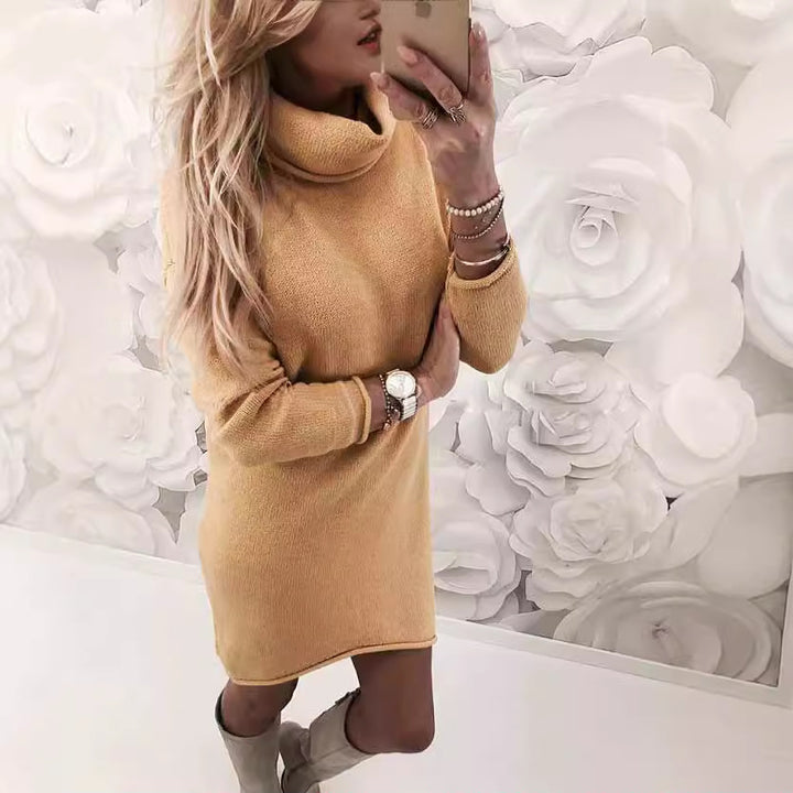 Damen Gemütliches Rollkragen Mini Kleid aus Feinstrick mit Geradem Schnitt – Élara