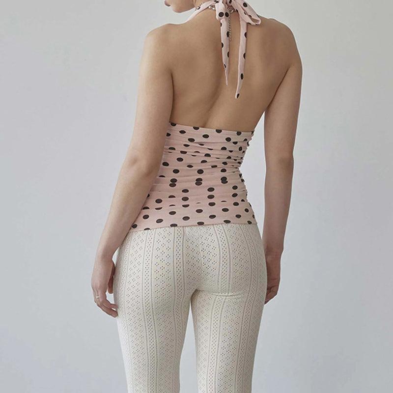 Damen Spaghetti-Trägertop mit Rüschen und verspieltem Punkte-Design Echo Archiv