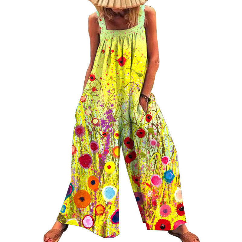 Damen lässiger Jumpsuit mit floralem Muster und weitem Schnitt Echoarchiv