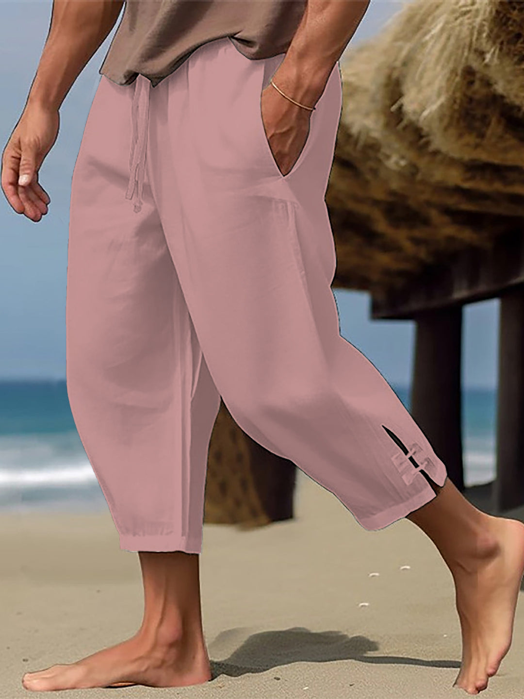 Herren luftige Strandhose mit verstellbarem Kordelzug und seitlichen Taschen Echoarchiv