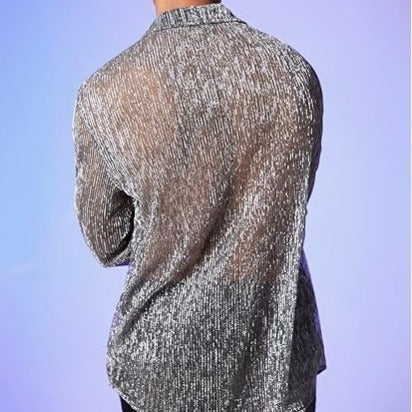 Damen nan schimmernde Crinkle-Hemdbluse mit Viskose-Optik Hemdkragen und Manschetten Echo Archiv
