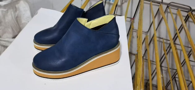 Damen nan orthopädische Keilabsatz Slipper aus Leder Echo Archiv