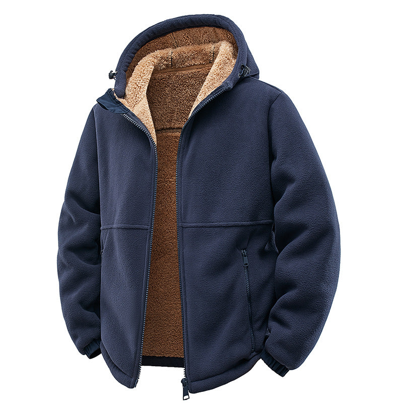 Herren Gefütterte Teddy-Fleece-Kapuzenjacke mit Zwei-Wege-Reißverschluss & Reißverschlusstaschen Echoarchiv