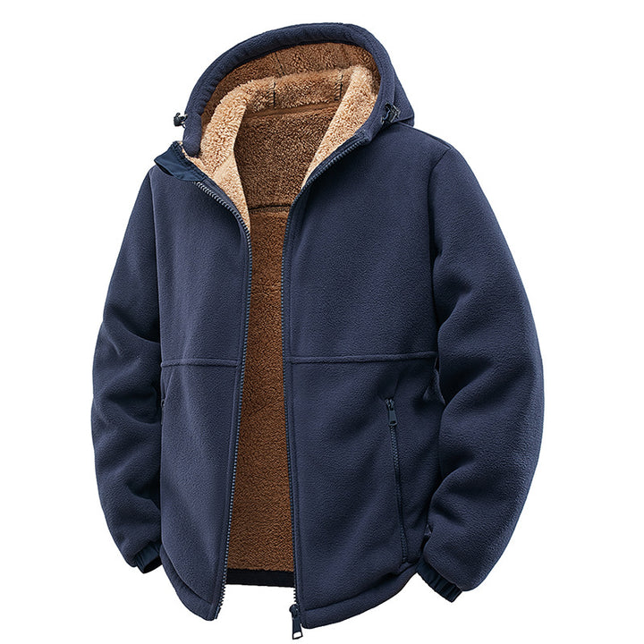 Herren Gefütterte Teddy-Fleece-Kapuzenjacke mit Zwei-Wege-Reißverschluss & Reißverschlusstaschen Echoarchiv