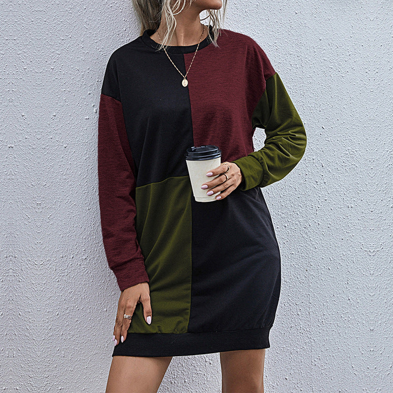 Damen Lockeres Blockdesign-Sweatshirtkleid mit Oversize-Passform und Bündchen Echoarchiv