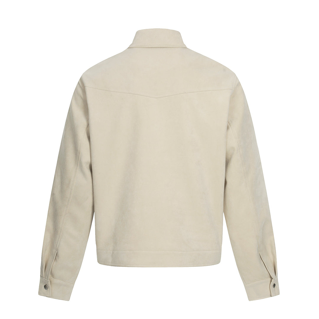 Herren Kurz geschnittener Veloursleder-Blouson mit Stehkragen, Zierstickerei und Knebelverschluss Echoarchiv