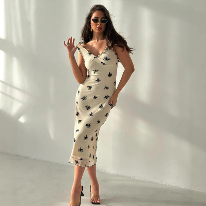 Damen Elegantes Maxikleid mit floralen Motiven und Rüschen Echo Archiv
