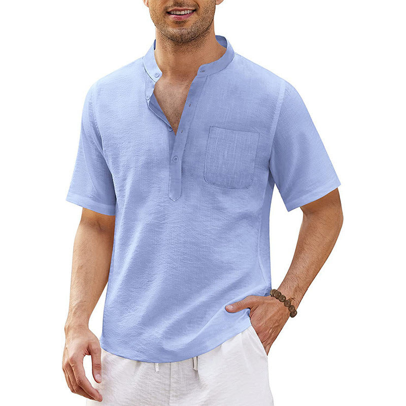 Herren hochwertiges Kurzarm-Henley-Shirt mit praktischer Brusttasche Echoarchiv