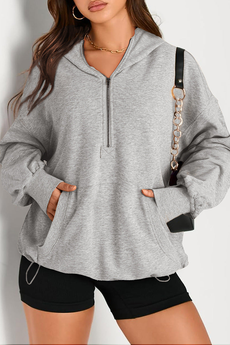 Damen Oversize-Halbzip-Hoodie mit Tunnelzug und Kängurutasche Echo Archiv