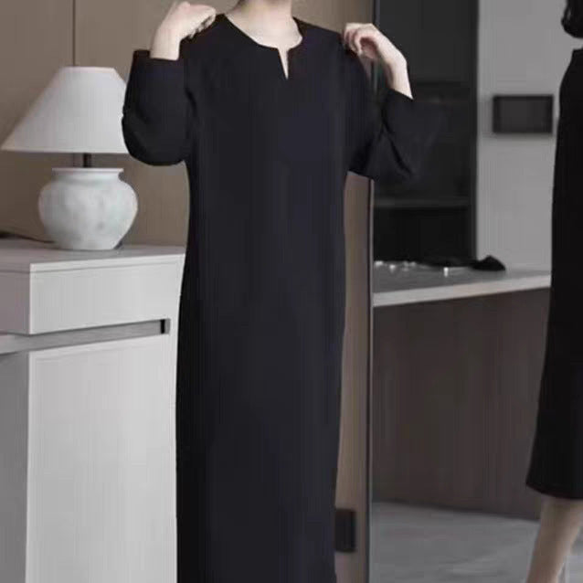 Damen Schlichtes Midikleid mit V-Schlitz, dreiviertel-Ärmeln und geradem Fall Echoarchiv