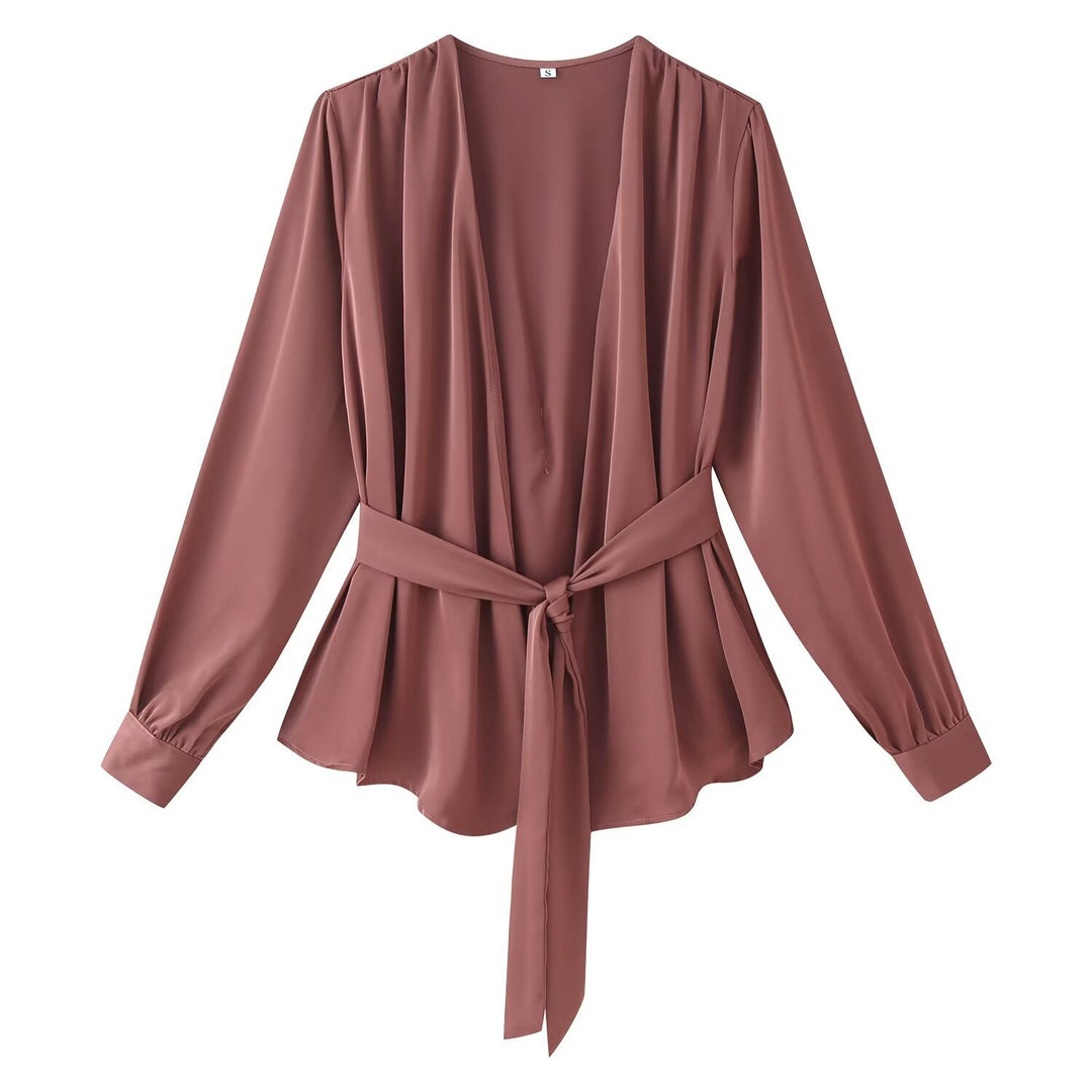 Damen elegante Wickelbluse mit Taillengürtel und tiefem V-Ausschnitt Echo Archiv