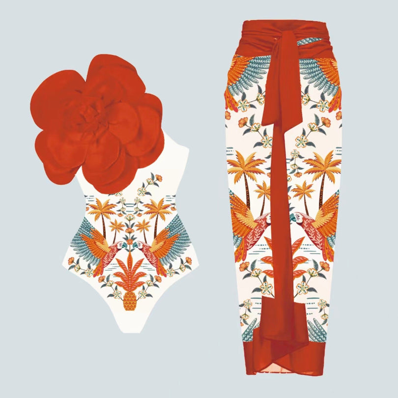 Damen Eleganter Einteiler mit kunstvoller Blumendekoration Echo Archiv