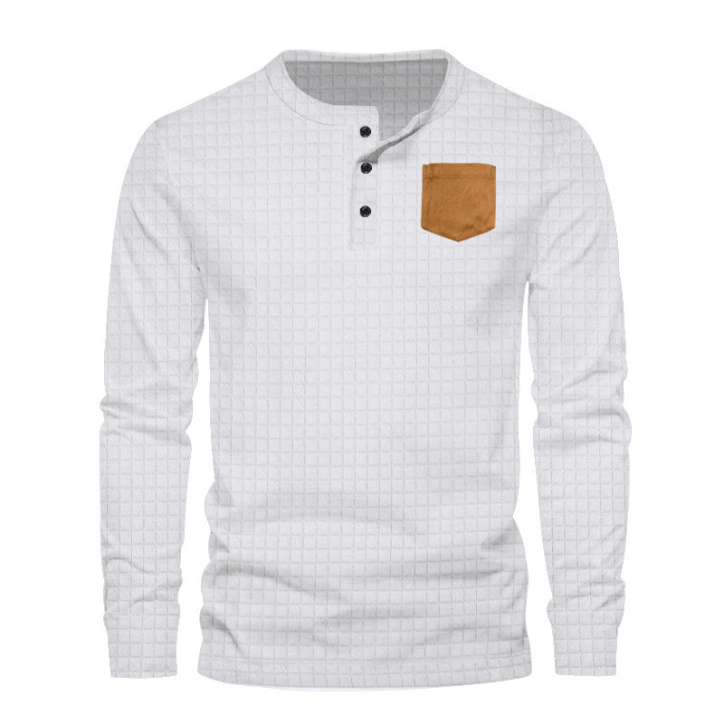 Herren Langarm-Henley-Shirt mit strukturiertem Design und kontrastierender Brusttasche Echoarchiv