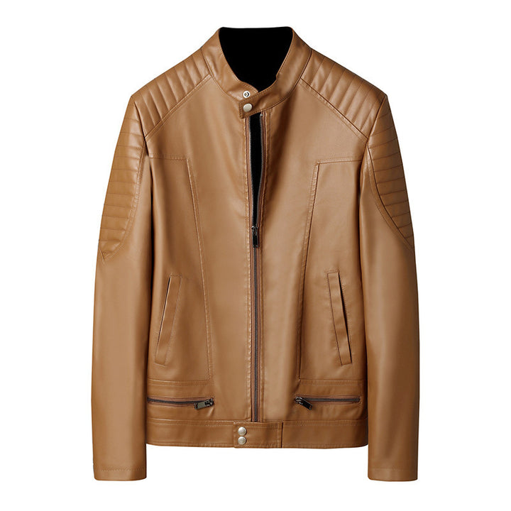 Herren Kunstleder-Moto-Blouson mit gesteppter Schulterpartie, Stehkragen und Reißverschluss Echoarchiv