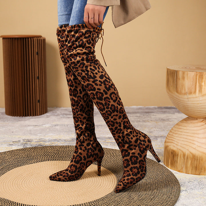 Damen Overknee-Stiefel mit Leopardenprint, schlanker Stiletto‑Form Echo Archiv