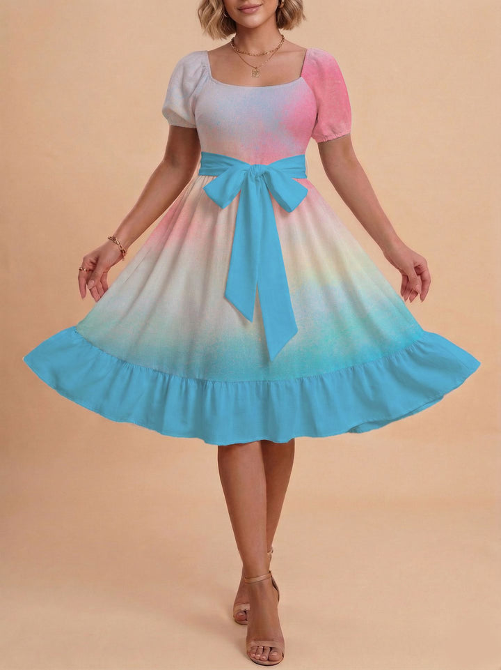 Damen Retro Maxikleid mit Puffärmeln und Taillengürtel Echo Archiv