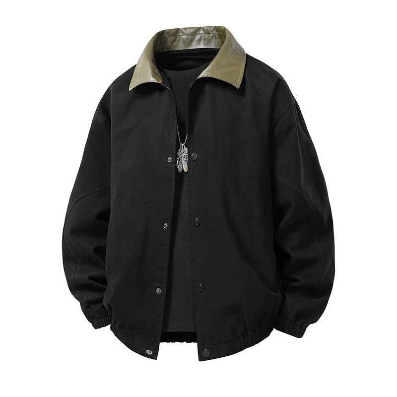 Herren Boxy-Coachjacke im minimalistischen Layering-Stil mit kontrastierendem Kunstlederkragen, Druckknopfverschluss & elastischem Saum Echoarchiv