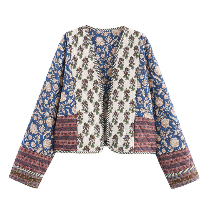 Damen nan gestepptes Patchwork-Kimono-Jäckchen mit offener Front und aufgesetzten Taschen Echo Archiv