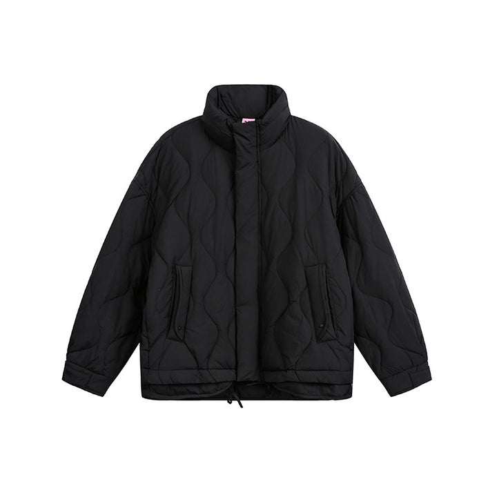 Damen Oversize gesteppte Jacke mit Stehkragen, Wellensteppung und Tunnelzug Echoarchiv