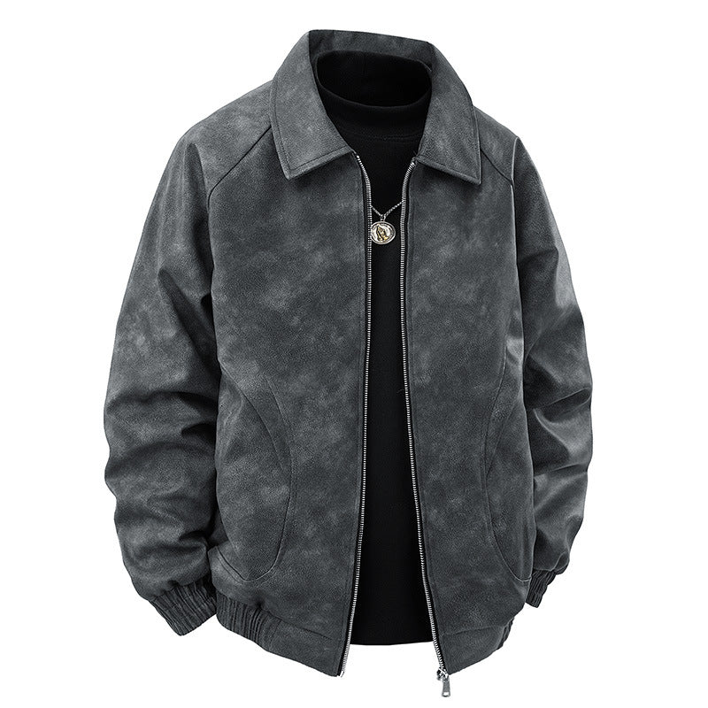 Herren Veloursleder‑Optik Zipjacke im Retro‑Blouson‑Stil mit Kentkragen und elastischem Saum Echo Archiv