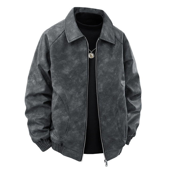 Herren Veloursleder‑Optik Zipjacke im Retro‑Blouson‑Stil mit Kentkragen und elastischem Saum Echo Archiv