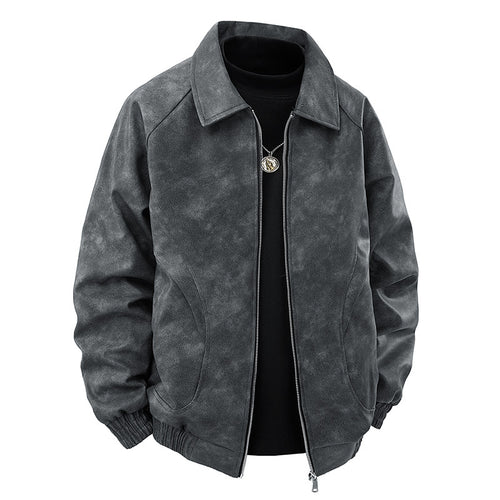 Herren Veloursleder‑Optik Zipjacke im Retro‑Blouson‑Stil mit Kentkragen und elastischem Saum Echo Archiv