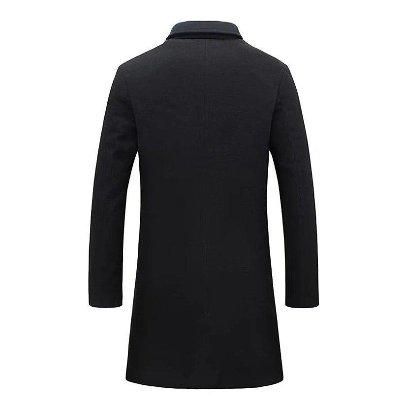 Herren eleganter langes Wollmantel mit schmalem Schnitt und goldenen Knöpfen Echoarchiv