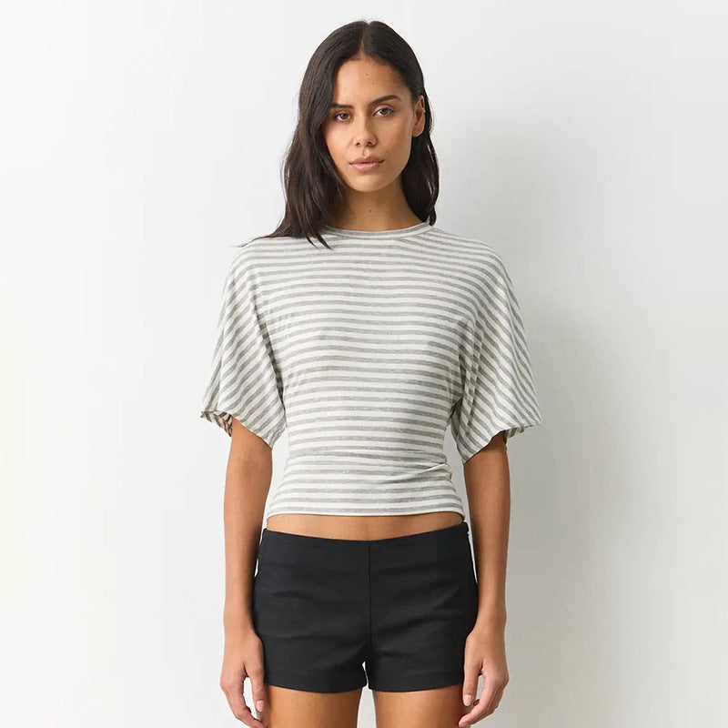 Damen modernes Kurzarm-Top mit lässigem Streifenmuster und elegantem Schnitt Echo Archiv