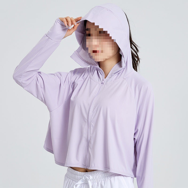 Damen Leichte Sportliche UV-Schutz-Kapuzenjacke mit kurzem Cropped‑Schnitt, Raglanärmeln & Daumenlöchern Echoarchiv