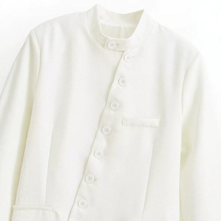 Damen Asymmetrische Kurzjacke mit Mandarinkragen und verdeckter Knopfleiste Echoarchiv