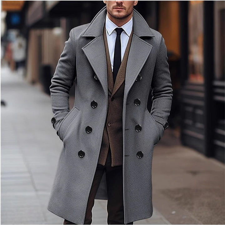 Herren nan eleganter doppelt geknöpfter Wollmantel mit breitem Revers und tailliertem Businessschnitt Echo Archiv