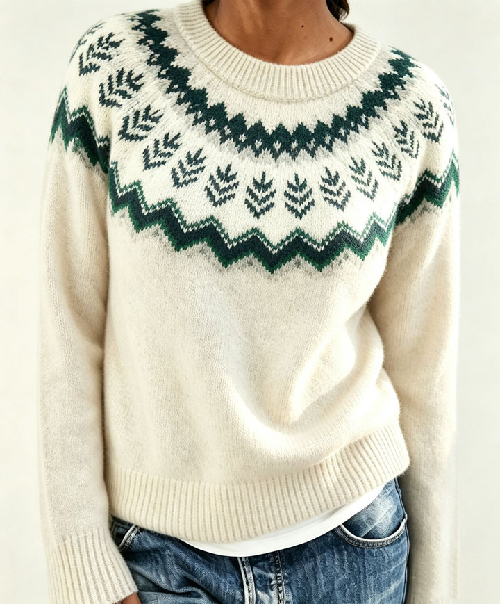 Damen Rundhalsausschnitt Norweger-Pullover mit Fair-Isle-Jacquard – Mavelle