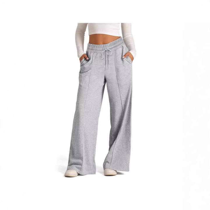 Damen High-Rise Weite Beinhose mit Kordelzug, seitlichen Taschen und vorderer Naht – Avélisse