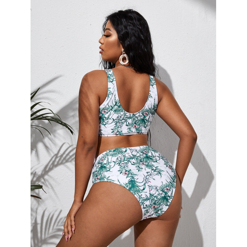 Damen Hochgeschnittener Bikini mit modischem Wickeloberteil und floralem Muster Echo Archiv
