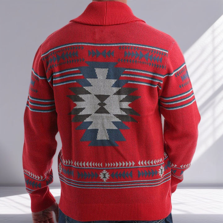 Herren Strickjacke mit modernem geometrischem Muster und praktischen Taschen Echoarchiv