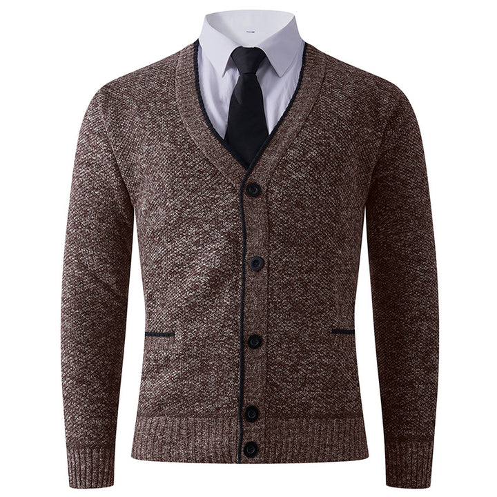 Herren Strukturierte Strickcardigan mit V-Ausschnitt, Knopfleiste und Eingrifftaschen Echo Archiv