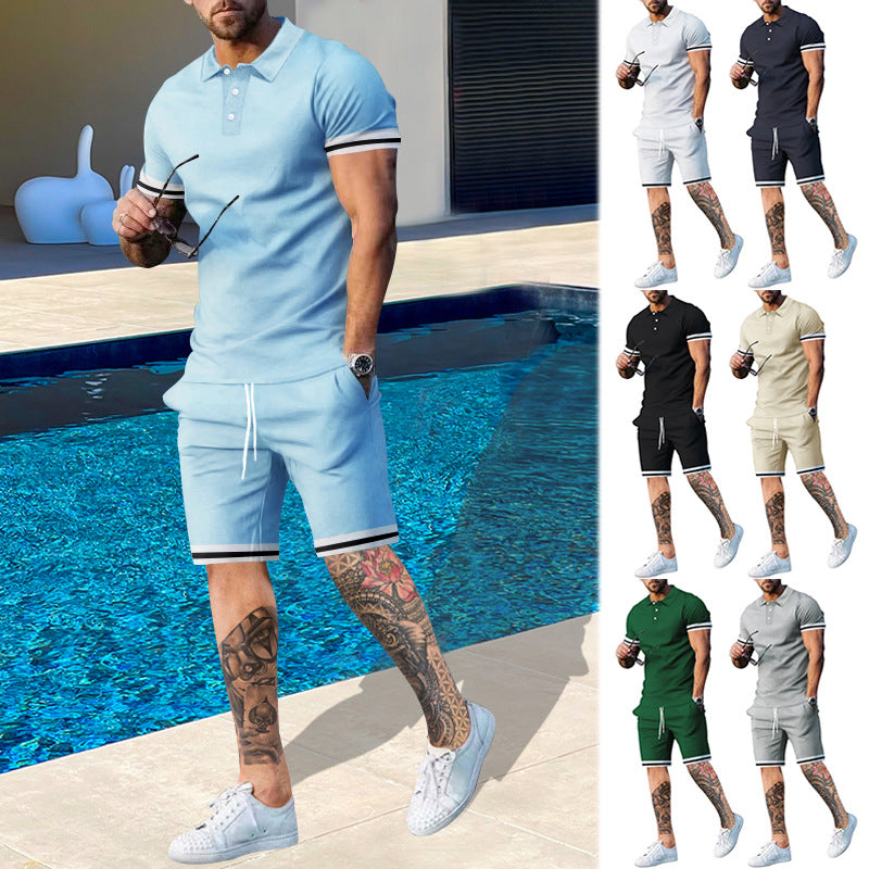 Herren Poloshirt und Shorts-Set mit sportlichen Akzenten Echoarchiv