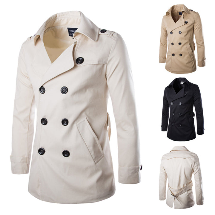 Herren eleganter Trenchcoat mit doppelter Knopfleiste und seitlichen Eingrifftaschen Echoarchiv