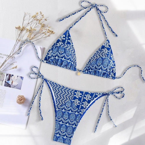 Damen Triangel-Bikini mit verspielt floralem Design und bindbaren Trägern Echo Archiv