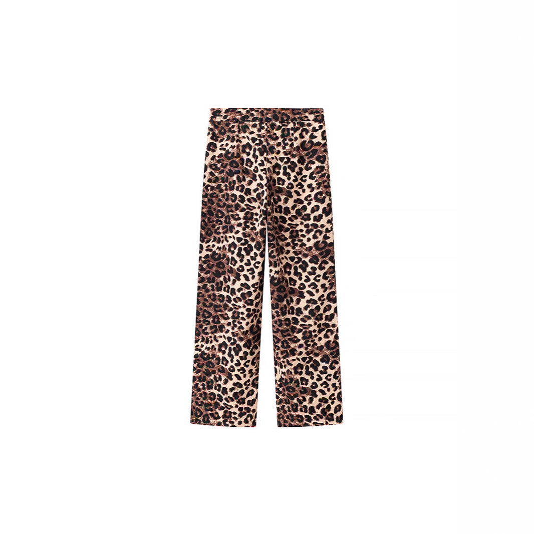 Damen Weite High‑Waist Palazzo‑Hose mit Leopardenmuster und fließendem Fall Echo Archiv