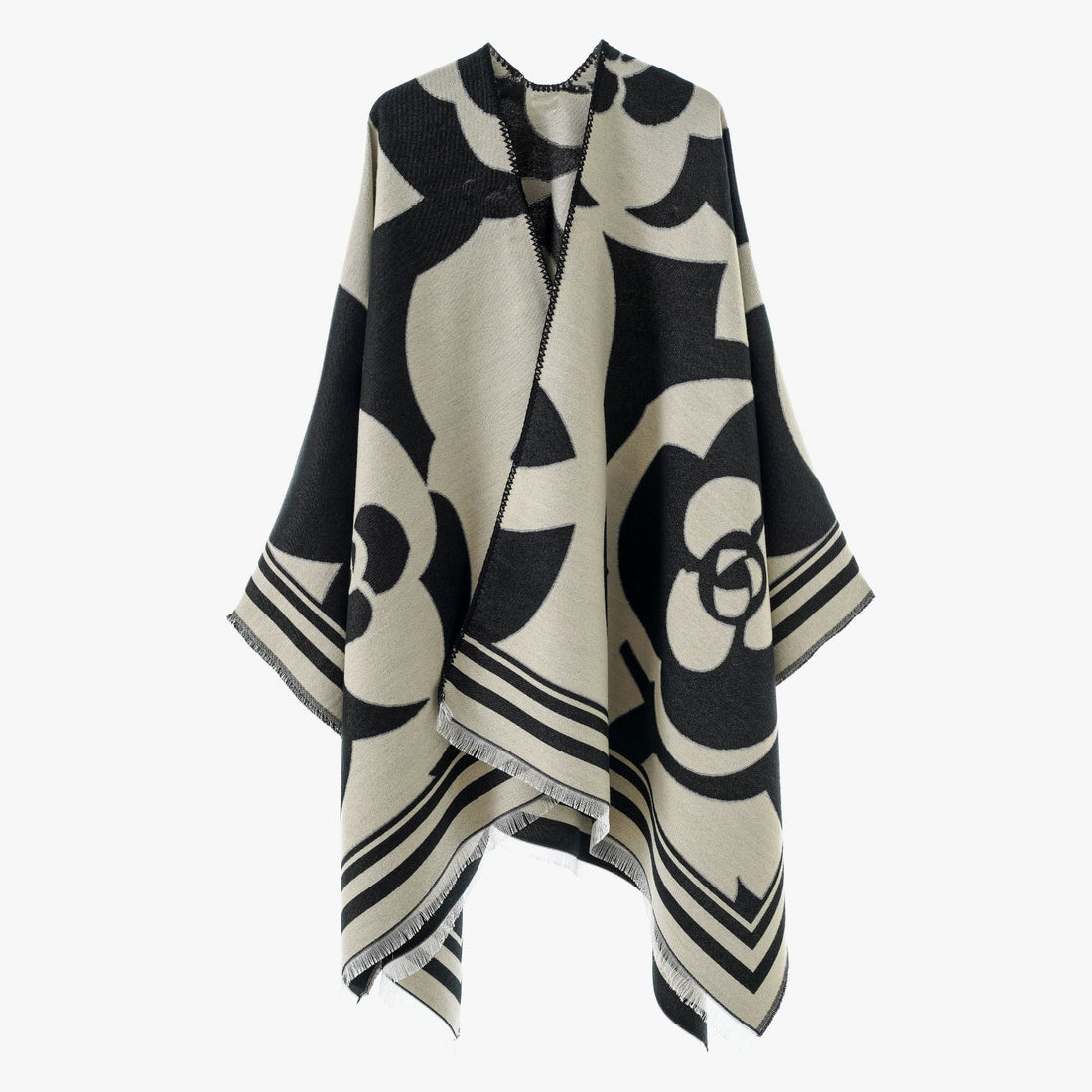 Damen Jacquard-Überwurf im Oversize-Cape-Stil mit großflächigem Muster – Montévia