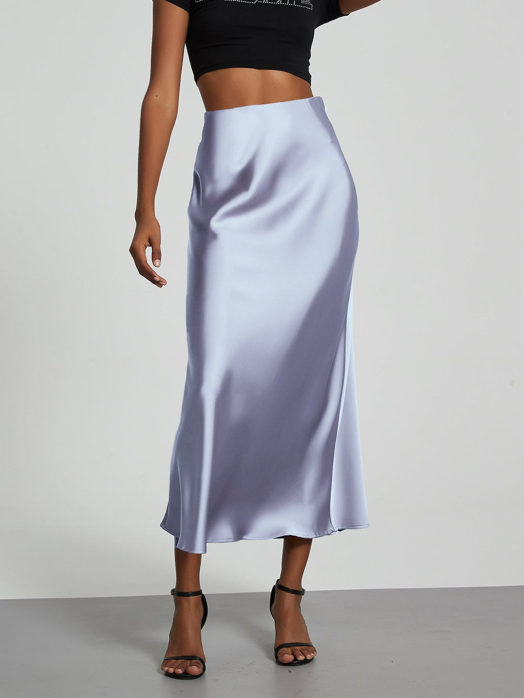 Damen Stilvolle Satin-Stretchrock mit hohem Bund und fließendem Schnitt Echoarchiv